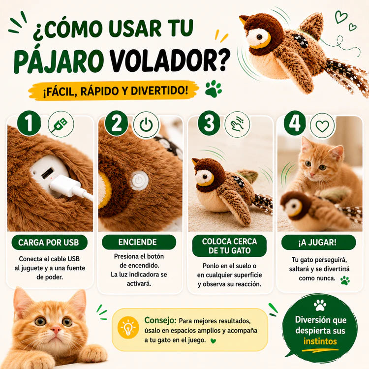 Pájaro Volador Para Gatos + Gratis Cepillo Para Mascotas