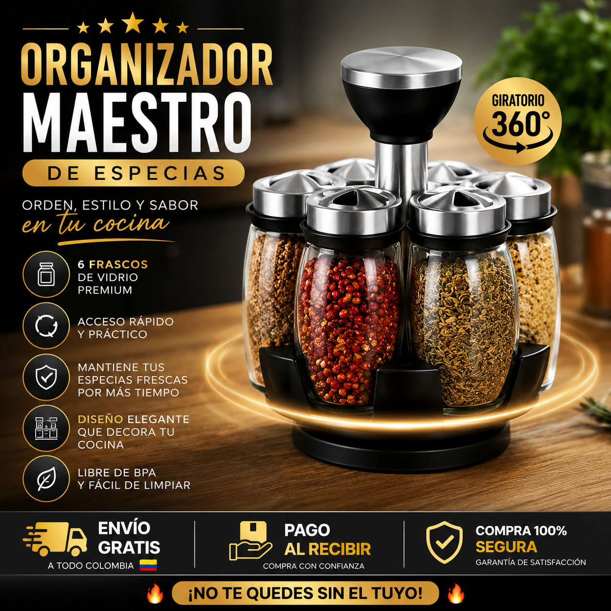 Organizador Maestro de Especias || Tecnología giratoria y material de vidrio
